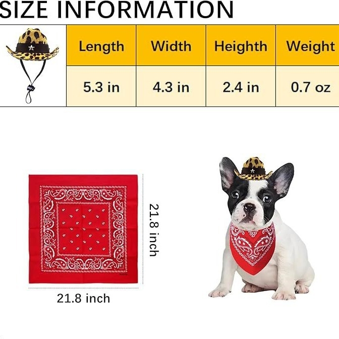 Леопардов принт за домашен любимец, каубойска шапка с кърпа за слюнка, костюм с престилка, котка, куче, дънкова шапка, червен шал