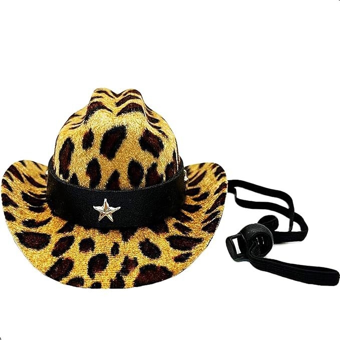 Леопардов принт за домашен любимец, каубойска шапка с кърпа за слюнка, костюм с престилка, котка, куче, дънкова шапка, червен шал