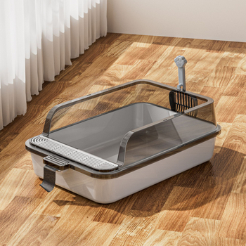 Αποσπώμενη ανοιχτή τουαλέτα γάτας με αντιπυρίγματα, ανθεκτική στις οσμές, ημικλειστή λεκάνη άμμου γάτας, εξαιρετικά μεγάλη λεκάνη άμμου γάτας, είδη για κατοικίδια