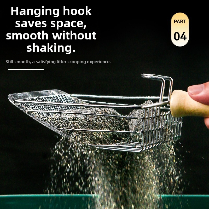 Лопата за котешка тоалетна с фина дупка, голяма метална лопата за котешка тоалетна от неръждаема стомана, бентонитова руда, артефакт за лопата за котешка тоалетна