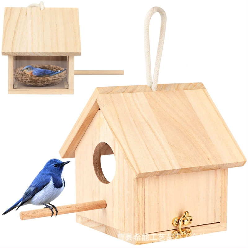 Дървена клетка за птици, птиче гнездо, кутия за развъждане на птици, „Направи си сам“ клетка за птици, двор, местообитание за птици, висяща клетка за птици