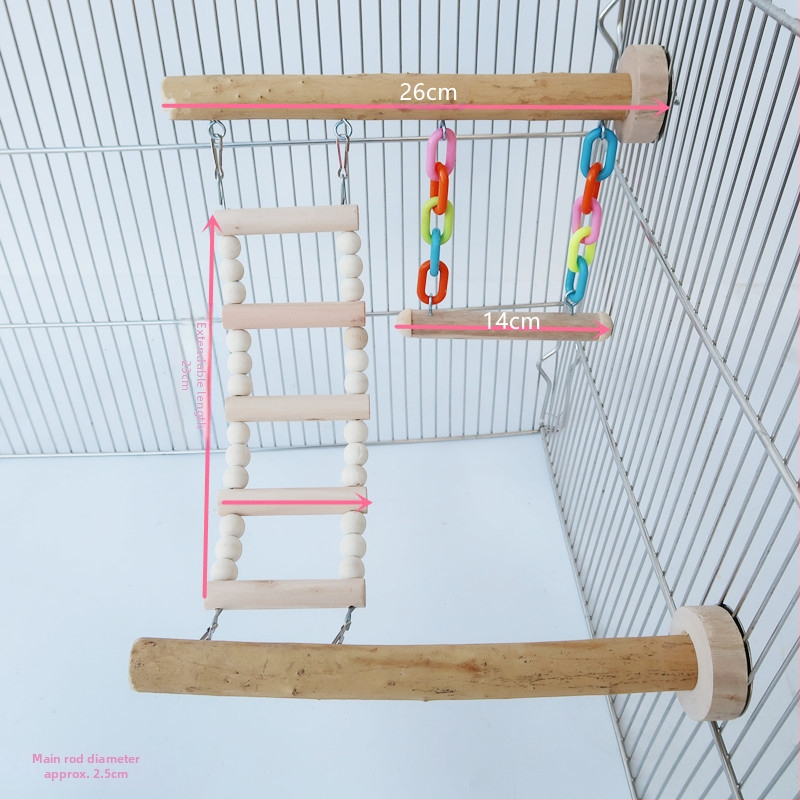 Папагали, играчки за птици, люлка, стълба, стойка, комбинация от дървени костюми, играчки за хапане, кътници на едро