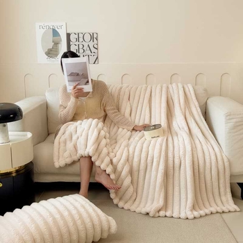 Piiriülene kuum imitatsioon küüliku juukseriba tekk kahepoolne küüliku tekk kontori uinakute tekk paksendatud soe diivan