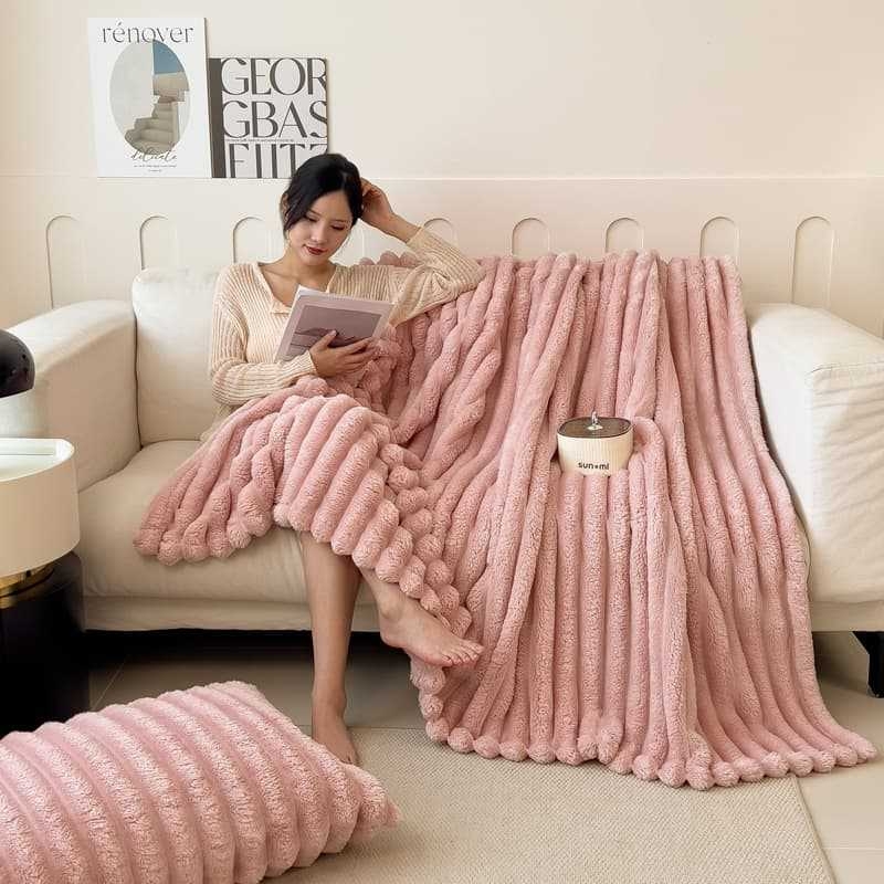 Piiriülene kuum imitatsioon küüliku juukseriba tekk kahepoolne küüliku tekk kontori uinakute tekk paksendatud soe diivan