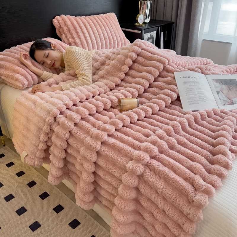 Piiriülene kuum imitatsioon küüliku juukseriba tekk kahepoolne küüliku tekk kontori uinakute tekk paksendatud soe diivan