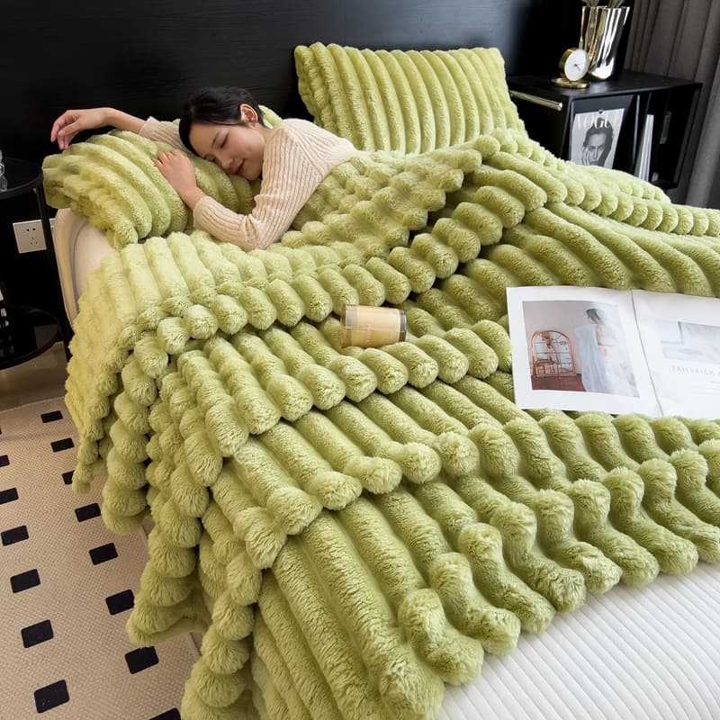 Piiriülene kuum imitatsioon küüliku juukseriba tekk kahepoolne küüliku tekk kontori uinakute tekk paksendatud soe diivan