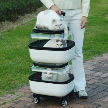 XZ kisállat gurulós tok, dupla rétegű, két macskatáskával, hordozható, átlátszó kutyakocsi, kapszula alakú, több macskás, nagy kapacitású