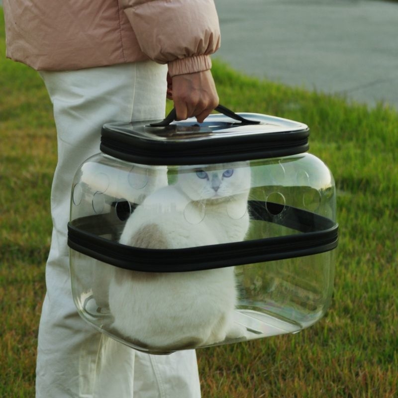 XZ kisállat gurulós tok, dupla rétegű, két macskatáskával, hordozható, átlátszó kutyakocsi, kapszula alakú, több macskás, nagy kapacitású