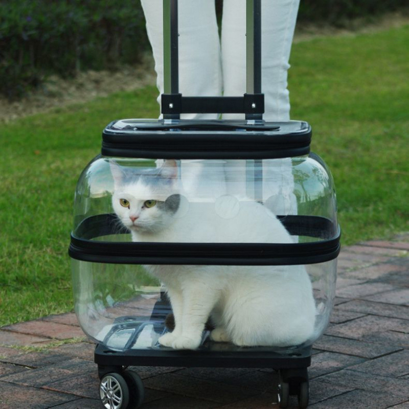 XZ kisállat gurulós tok, dupla rétegű, két macskatáskával, hordozható, átlátszó kutyakocsi, kapszula alakú, több macskás, nagy kapacitású