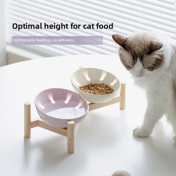 Керамична скосена купа за домашни любимци, купа за храна за котки и кучета, двойна купа, антидетонационна, висока защита за врата на краката