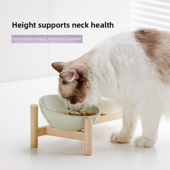 Керамична скосена купа за домашни любимци, купа за храна за котки и кучета, двойна купа, антидетонационна, висока защита за врата на краката