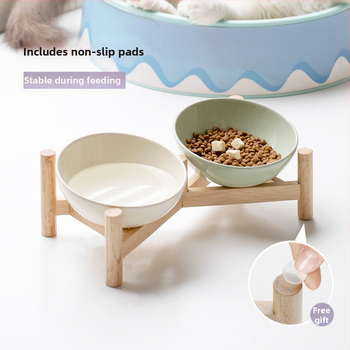 Керамична скосена купа за домашни любимци, купа за храна за котки и кучета, двойна купа, антидетонационна, висока защита за врата на краката