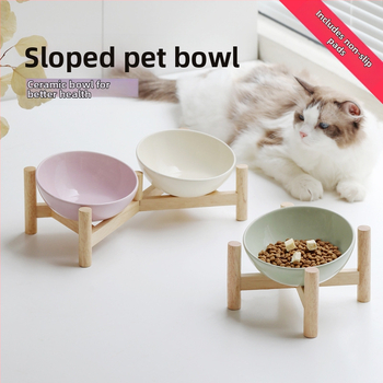 Керамична скосена купа за домашни любимци, купа за храна за котки и кучета, двойна купа, антидетонационна, висока защита за врата на краката