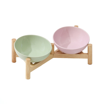 Керамична скосена купа за домашни любимци, купа за храна за котки и кучета, двойна купа, антидетонационна, висока защита за врата на краката