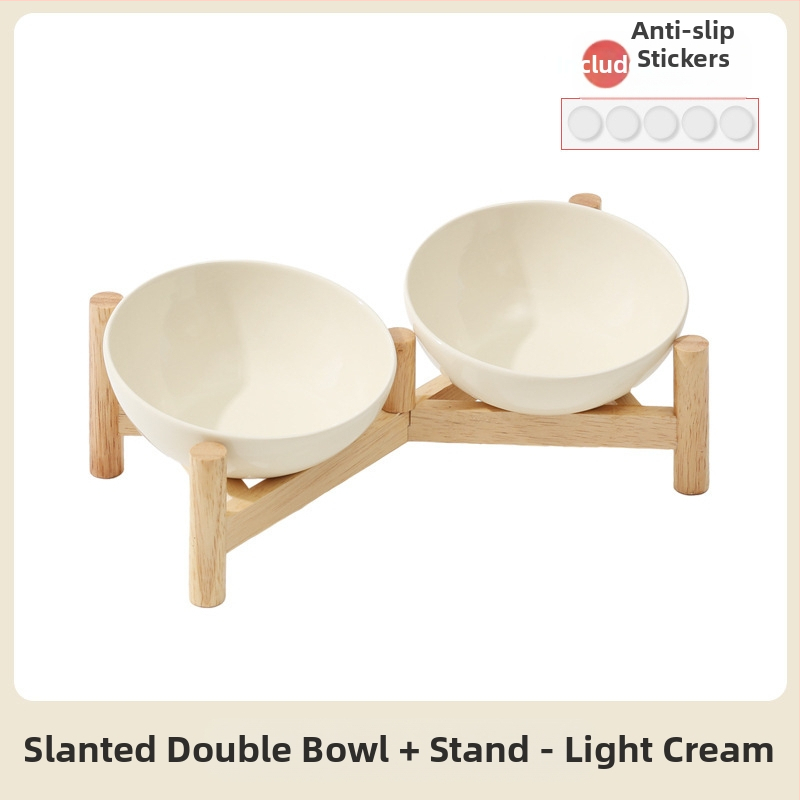 Керамична скосена купа за домашни любимци, купа за храна за котки и кучета, двойна купа, антидетонационна, висока защита за врата на краката