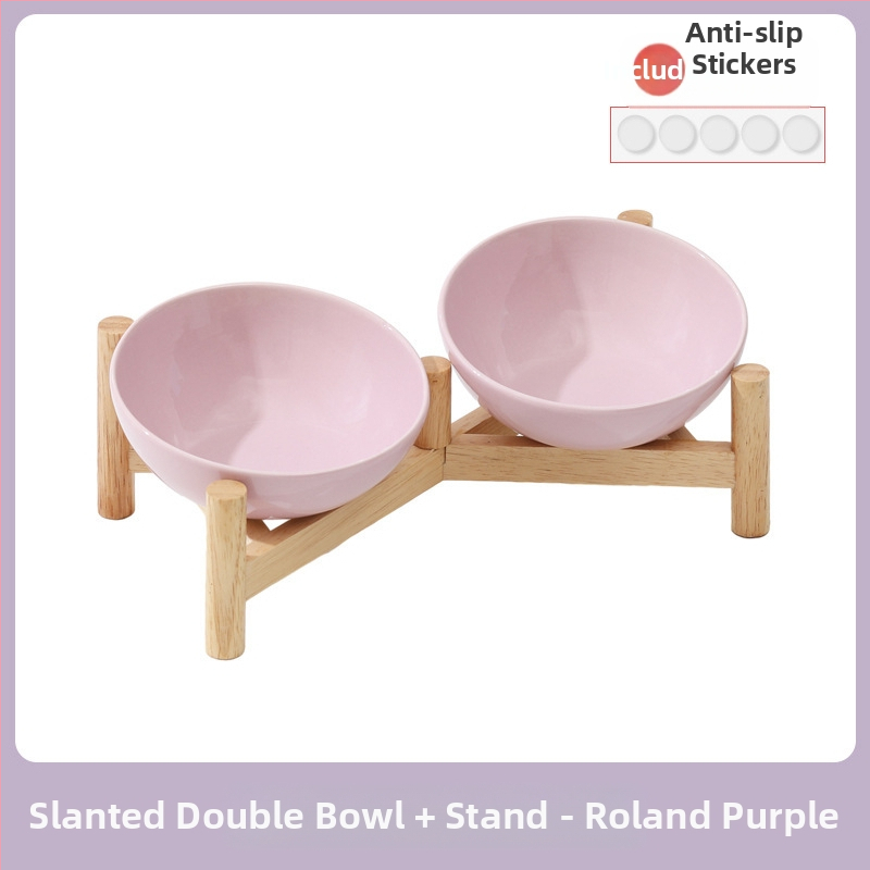 Керамична скосена купа за домашни любимци, купа за храна за котки и кучета, двойна купа, антидетонационна, висока защита за врата на краката