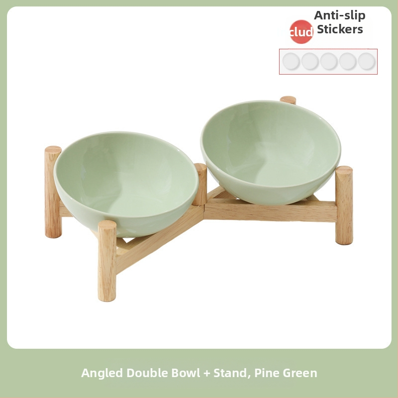 Керамична скосена купа за домашни любимци, купа за храна за котки и кучета, двойна купа, антидетонационна, висока защита за врата на краката