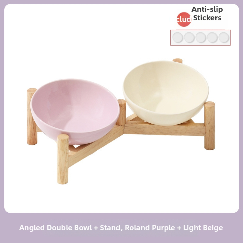 Керамична скосена купа за домашни любимци, купа за храна за котки и кучета, двойна купа, антидетонационна, висока защита за врата на краката