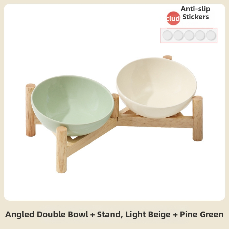 Керамична скосена купа за домашни любимци, купа за храна за котки и кучета, двойна купа, антидетонационна, висока защита за врата на краката