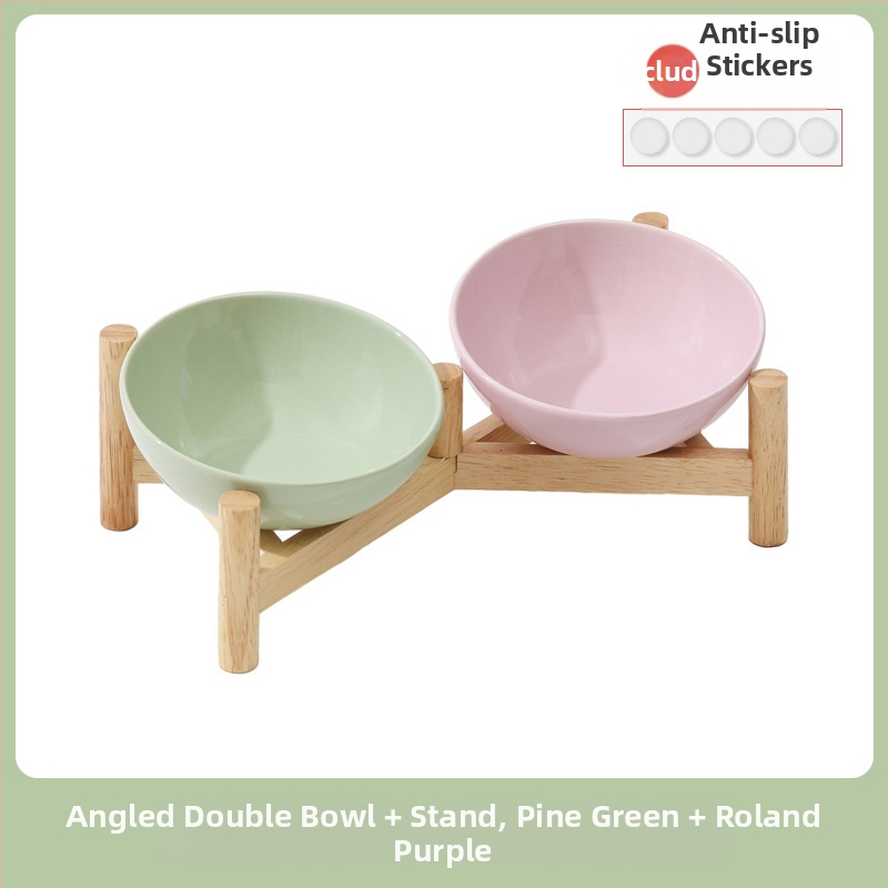 Керамична скосена купа за домашни любимци, купа за храна за котки и кучета, двойна купа, антидетонационна, висока защита за врата на краката