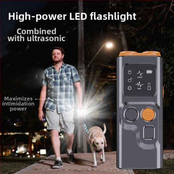 Ultraheli kahepeaga koeratõrjevahend kaasaskantav koerarada ekraaniga, haukumise peatamise valgustusega, vilkuv tuli, koerahammustuse vastane koeratõrjevahend, artefakt