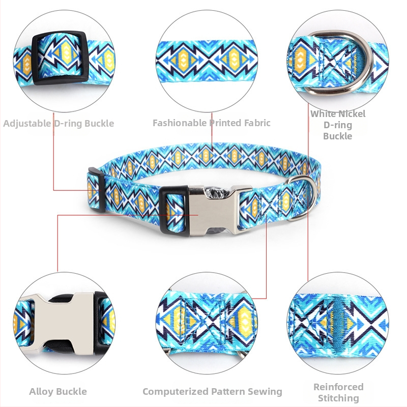 Dodávka z továrne Digitálna tlač Obojok pre domáce zvieratá Zahustený prenos tepla Polkovový obojok s prackou Cezhraničný horúci predajný obojok pre psov