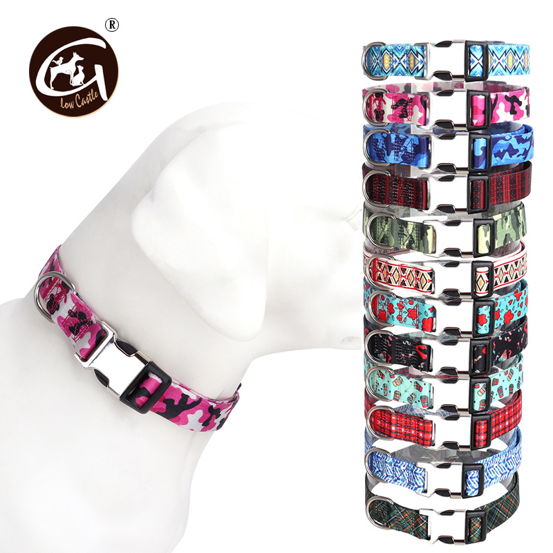 Tvornička opskrba digitalnim tiskom ogrlica za kućne ljubimce zadebljana ogrlica s polumetalnom kopčom za prijenos topline, prekogranična, vruća prodavana ogrlica za pse