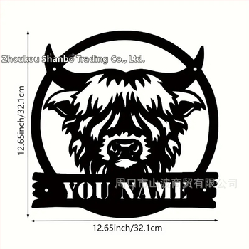 Лого за стена с метална крава през граница, персонализирано фермерско изкуство, модерни орнаменти, подходящи за декорация на дома и фермата