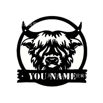 Лого за стена с метална крава през граница, персонализирано фермерско изкуство, модерни орнаменти, подходящи за декорация на дома и фермата