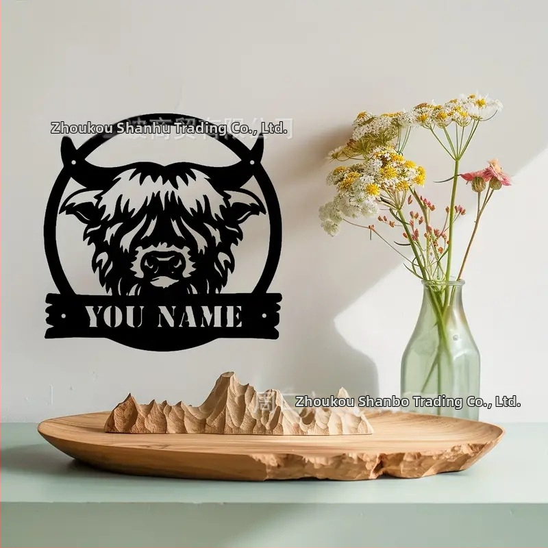 Лого за стена с метална крава през граница, персонализирано фермерско изкуство, модерни орнаменти, подходящи за декорация на дома и фермата