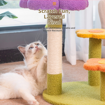 Virágos macskafészek, macskamászó állvány, macskafa, integrált, négy évszakos, univerzális, kisméretű, oszlop alakú, szizálból készült macskakaparóoszlop, macskaállvány