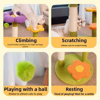 Virágos macskafészek, macskamászó állvány, macskafa, integrált, négy évszakos, univerzális, kisméretű, oszlop alakú, szizálból készült macskakaparóoszlop, macskaállvány