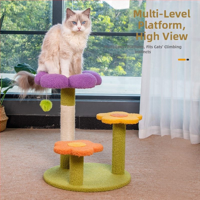 Kvetinové mačacie hniezdo, lezenie pre mačky, integrovaný mačací strom, univerzálny štvorec Four Seasons s malým nebeským stĺpikom, sisalový škrabadlový stĺpik pre mačky, stojan na mačky