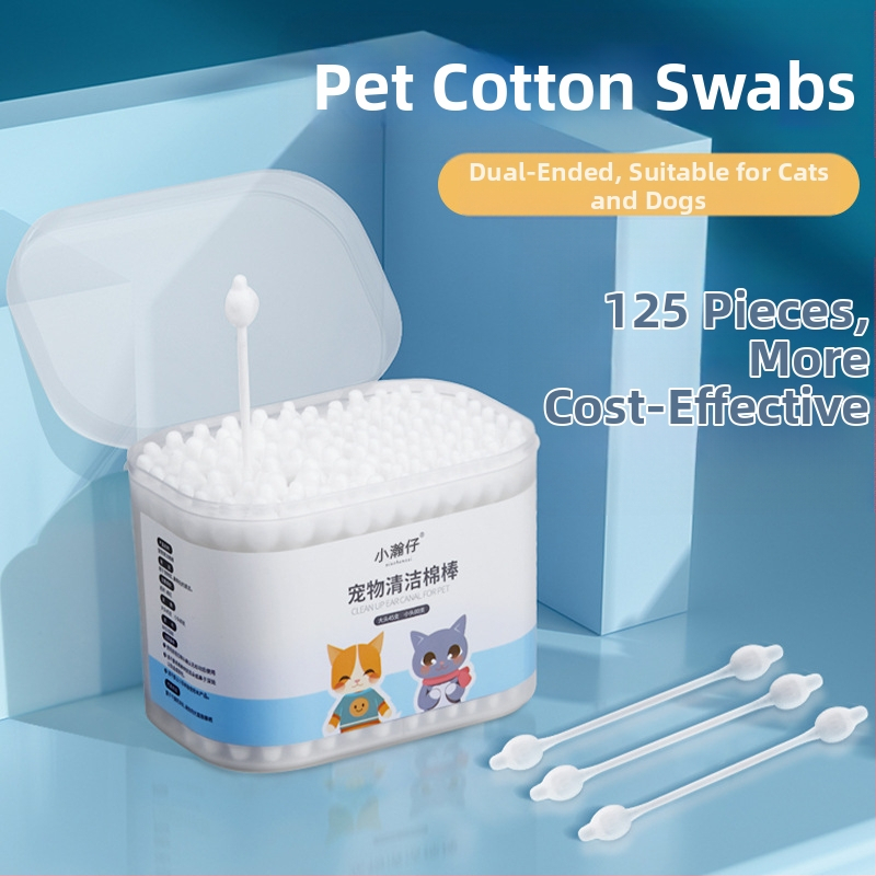Xiao Hanzai mājdzīvnieku vates tampons suņu ausu tīrīšanai, kaķu un suņu divējāda lietojuma kombinētais vates tampons mājdzīvnieku ausu skalošanas ūdenim, ausu izrakšanai