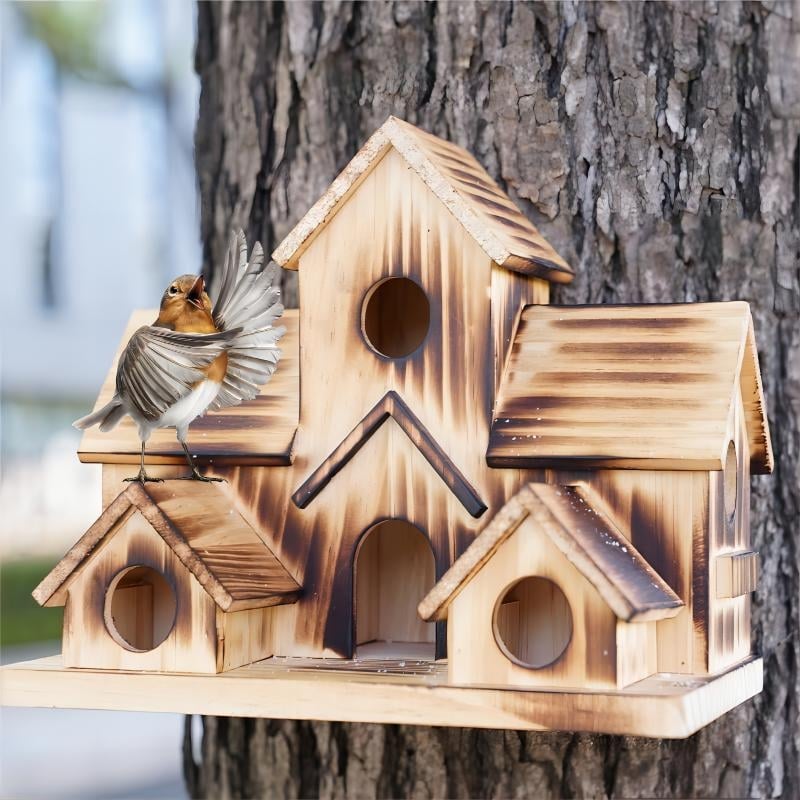 Pārrobežu koka radoša putna ligzda, šūnveida, pastorāla, masīvkoka rotājumi, villas stila putnu barotava, rūpnīcas tiešā pārdošana