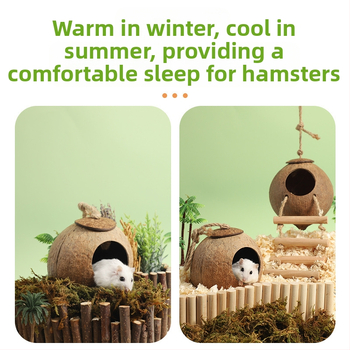 Cuib de hamster, adăpost cu coajă de nucă de cocos, produse de răcire pentru peisaj de vară, cuib de dormit pentru urs auriu, casă cu flori, ramură de șoarece, cuib de jucărie