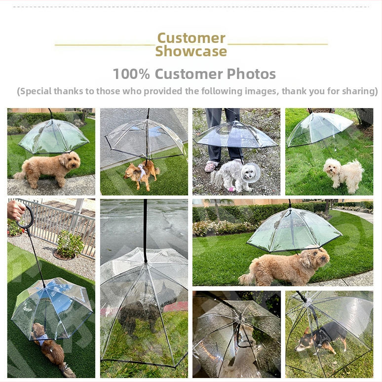 Прозрачен чадър за домашни любимци, кучешки чадър с C-образна форма, производител на домашни любимци, директни продажби, регулируема каишка за разходка на кучета в дъждовен ден