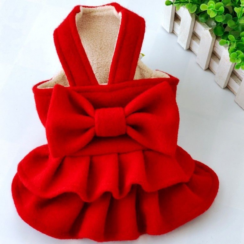 Домашно плюшено мече за кучета, дрехи за кучета, есенни и зимни, принцесна пола, рокля, сватбена рокля с котка, червена рокля