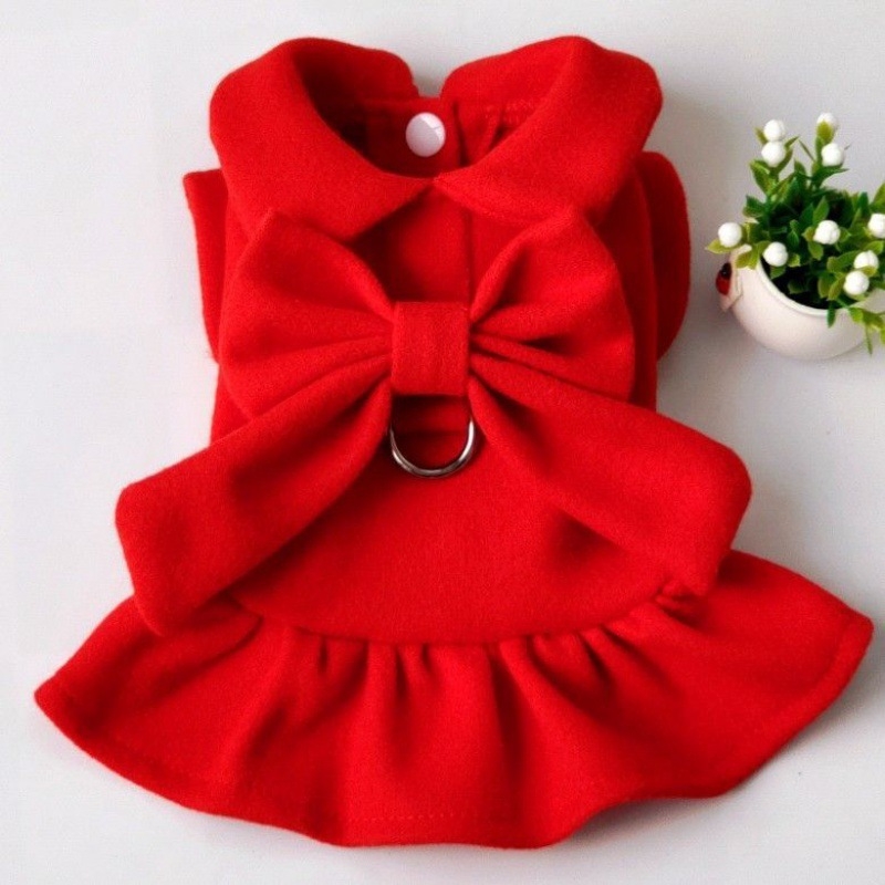 Домашно плюшено мече за кучета, дрехи за кучета, есенни и зимни, принцесна пола, рокля, сватбена рокля с котка, червена рокля