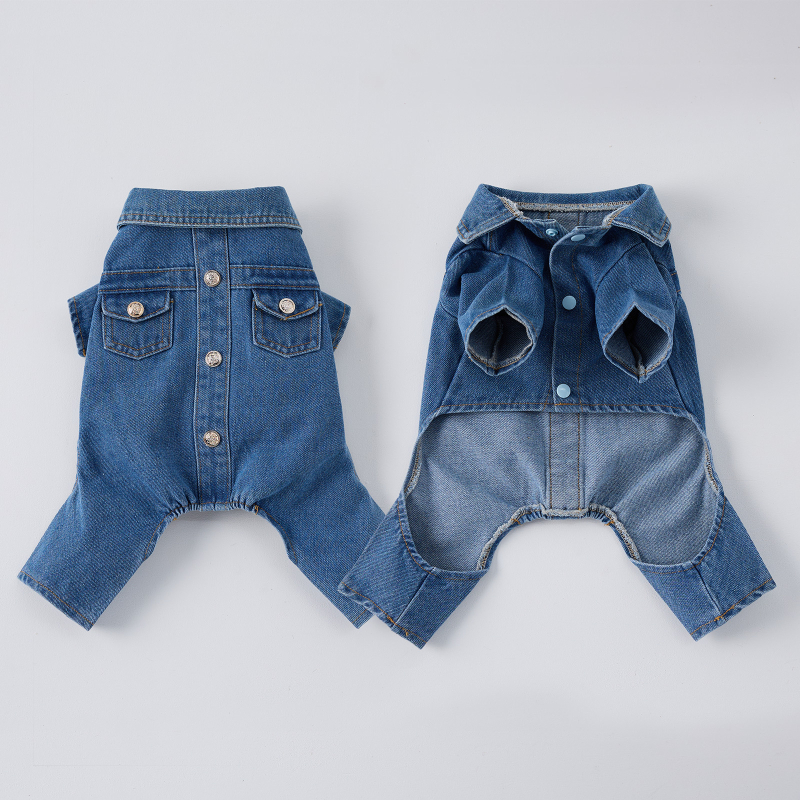 Моден дънков гащеризон за кучета - четири сезона, подходящ за малки до средни кучета