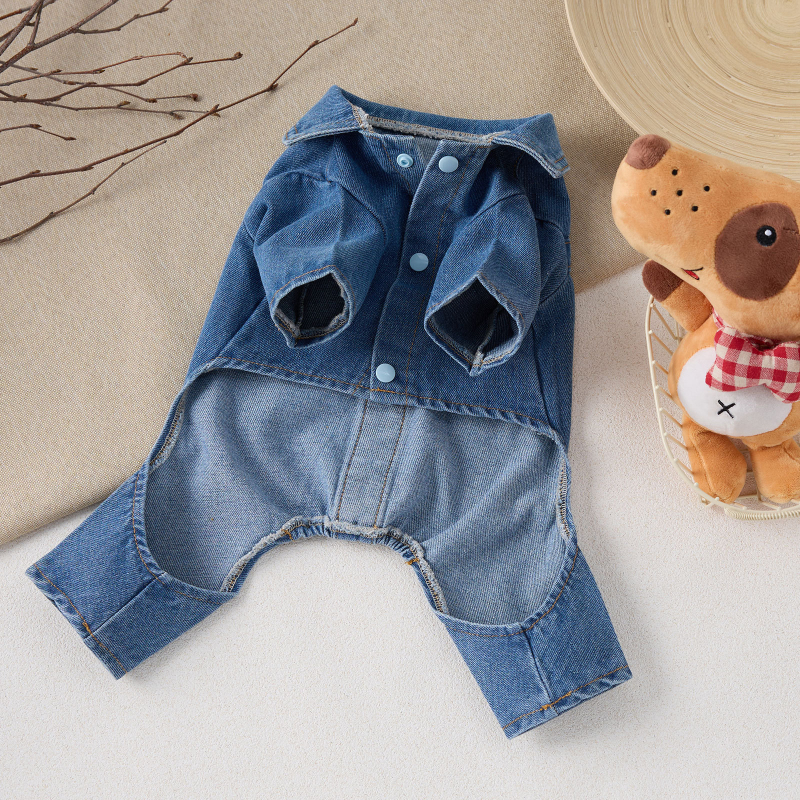 Моден дънков гащеризон за кучета - четири сезона, подходящ за малки до средни кучета