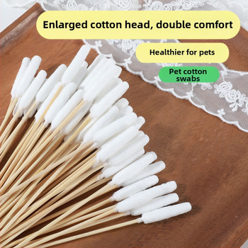 Medvilnės tamponėlis augintiniams, medvilnės tamponėlis katėms ir šunims, universalus ausų, odos ir išangės valymo vaistas, dvejopo naudojimo medvilnės tamponėlis, ypač didelis medvilnės galvos bambuko lazdelės formos vatos tamponėlis