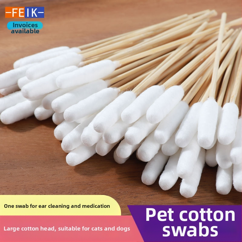 Medvilnės tamponėlis augintiniams, medvilnės tamponėlis katėms ir šunims, universalus ausų, odos ir išangės valymo vaistas, dvejopo naudojimo medvilnės tamponėlis, ypač didelis medvilnės galvos bambuko lazdelės formos vatos tamponėlis