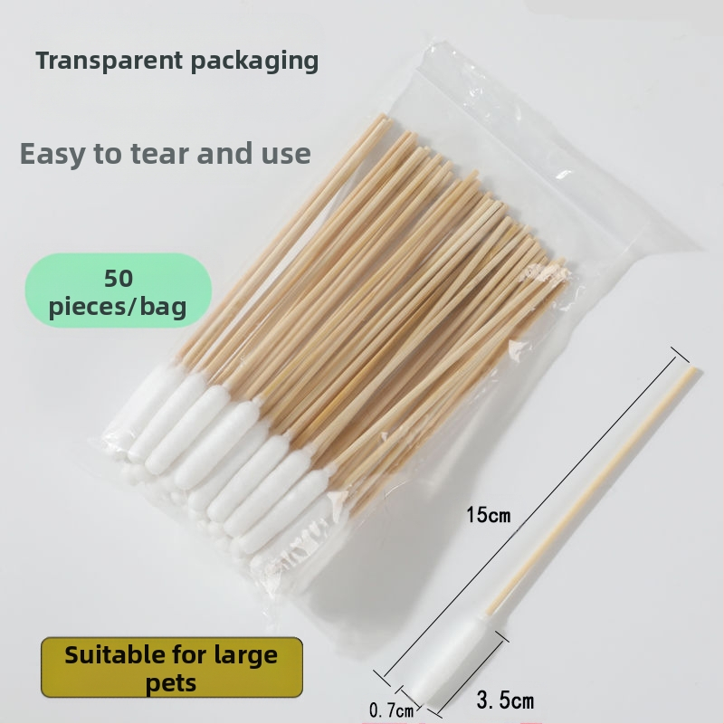 Medvilnės tamponėlis augintiniams, medvilnės tamponėlis katėms ir šunims, universalus ausų, odos ir išangės valymo vaistas, dvejopo naudojimo medvilnės tamponėlis, ypač didelis medvilnės galvos bambuko lazdelės formos vatos tamponėlis