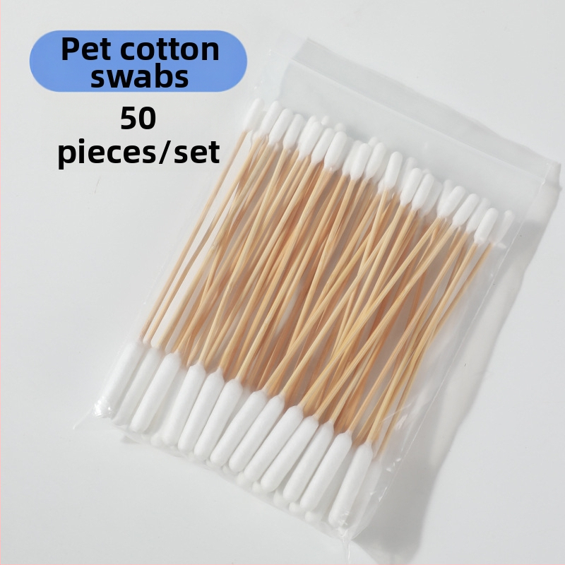 Medvilnės tamponėlis augintiniams, medvilnės tamponėlis katėms ir šunims, universalus ausų, odos ir išangės valymo vaistas, dvejopo naudojimo medvilnės tamponėlis, ypač didelis medvilnės galvos bambuko lazdelės formos vatos tamponėlis