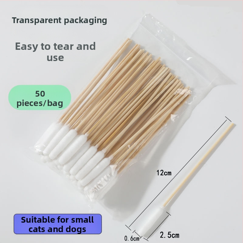 Medvilnės tamponėlis augintiniams, medvilnės tamponėlis katėms ir šunims, universalus ausų, odos ir išangės valymo vaistas, dvejopo naudojimo medvilnės tamponėlis, ypač didelis medvilnės galvos bambuko lazdelės formos vatos tamponėlis