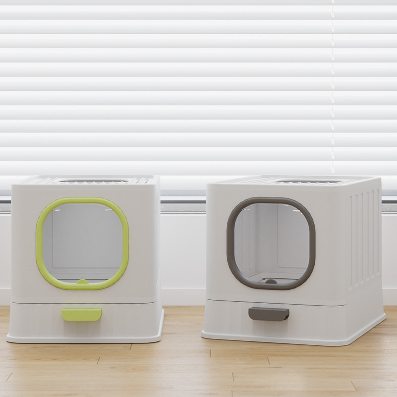 Кутия за котешка тоалетна, голяма, напълно полузатворена, тип чекмедже, котешка тоалетна, устойчива на миризми, пясък, клетка, кутия за котешка тоалетна, котешки принадлежности