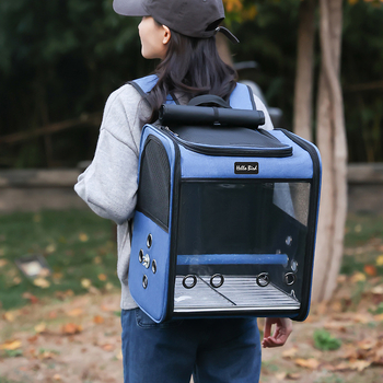 Τσάντα για παπαγάλους, σακίδιο πλάτης για κατοικίδια, μικρή φορητή τσάντα για γάτες εξωτερικού χώρου, πανοραμική διαφανής βάση στήριξης με διπλή τροφή, τσάντα για πουλιά, κύπελλο