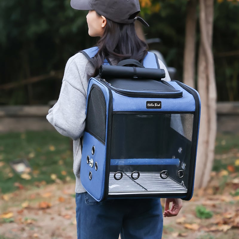 Taška na papagáje, batoh pre domáce zvieratá, vtáky, malé domáce zvieratá, vonkajšia prenosná taška pre mačky, panoramatická priehľadná tyčinka s dvojitým pohárom na jedlo, vtáčia taška