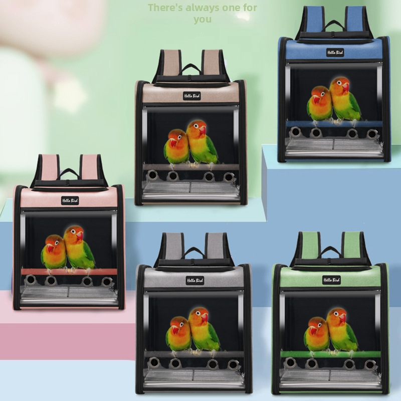 Taška na papagáje, batoh pre domáce zvieratá, vtáky, malé domáce zvieratá, vonkajšia prenosná taška pre mačky, panoramatická priehľadná tyčinka s dvojitým pohárom na jedlo, vtáčia taška